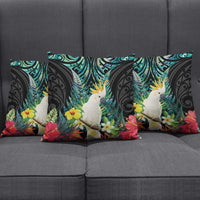 Sulphur-crested Cockatoo New Zealand Pillow Cover Paua Shell Aotearoa Maori Tropical Flowers - Polynesian Pride
