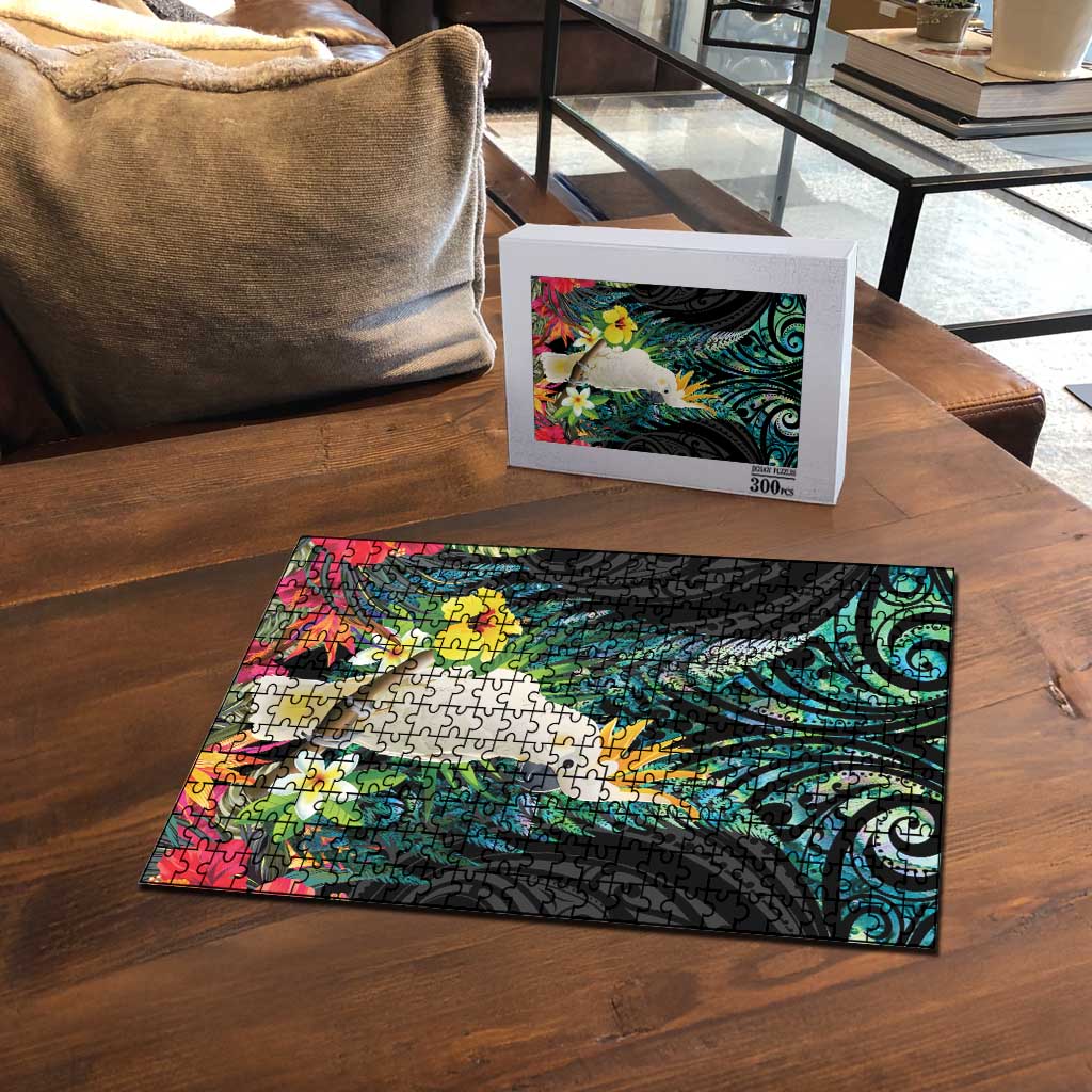 Sulphur-crested Cockatoo New Zealand Puzzle Paua Shell Aotearoa Maori Tropical Flowers - Polynesian Pride