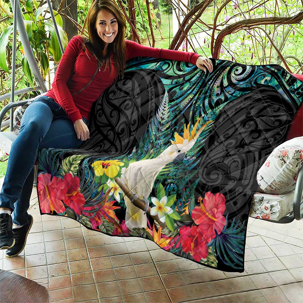 Sulphur-crested Cockatoo New Zealand Quilt Paua Shell Aotearoa Maori Tropical Flowers - Polynesian Pride