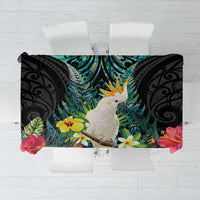 Sulphur-crested Cockatoo New Zealand Tablecloth Paua Shell Aotearoa Maori Tropical Flowers - Polynesian Pride