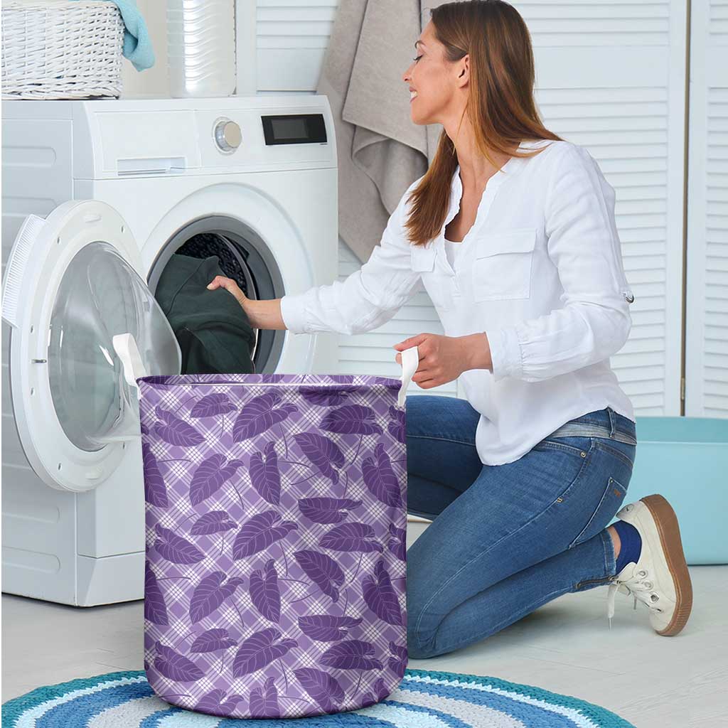 Purple Hawaii Kalo Palaka Motifs Laundry Basket Hawaiian Taro Leaves Elegant Vibes - Polynesian Pride