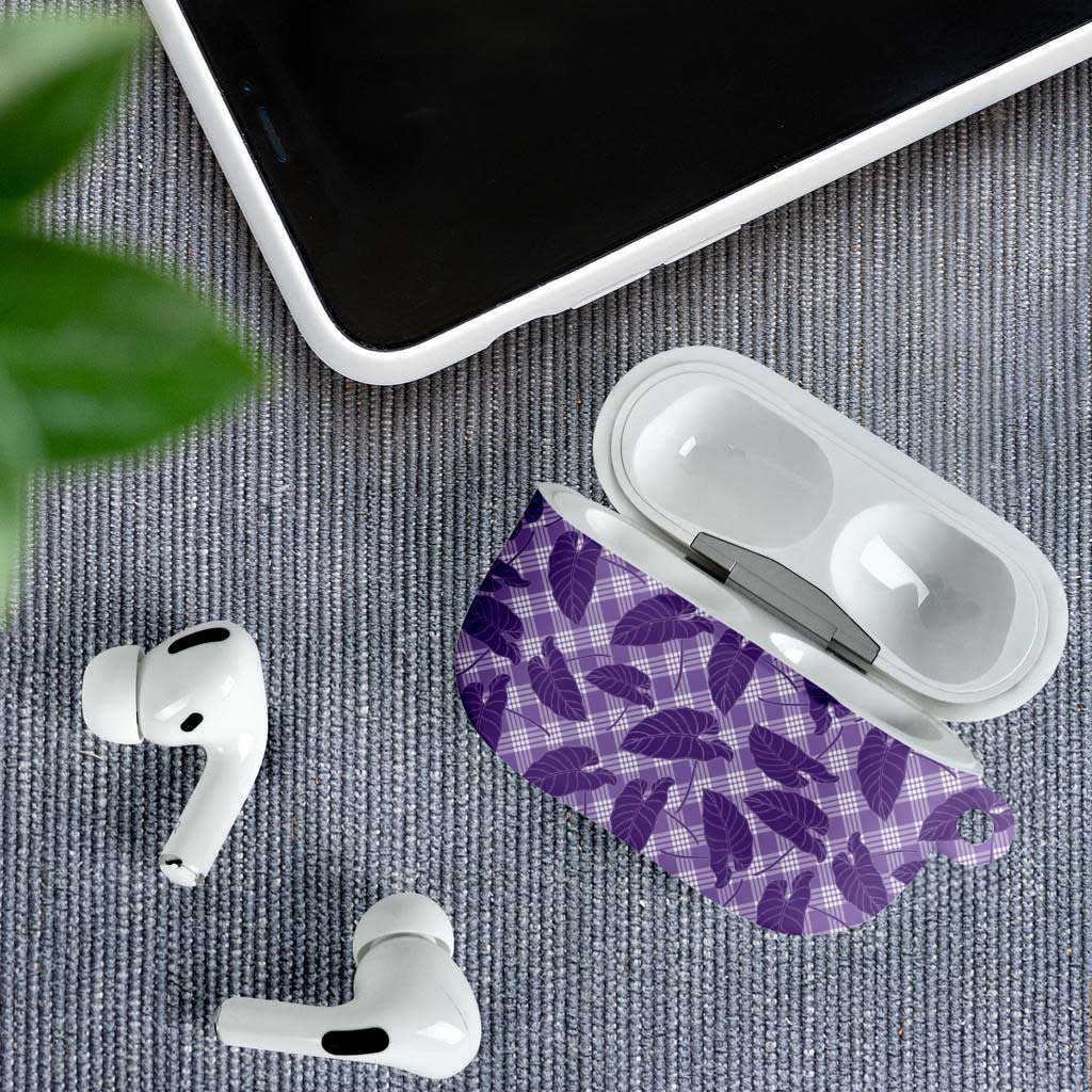 Purple Hawaii Kalo Palaka Motifs AirPods Case Hawaiian Taro Leaves Elegant Vibes - Polynesian Pride