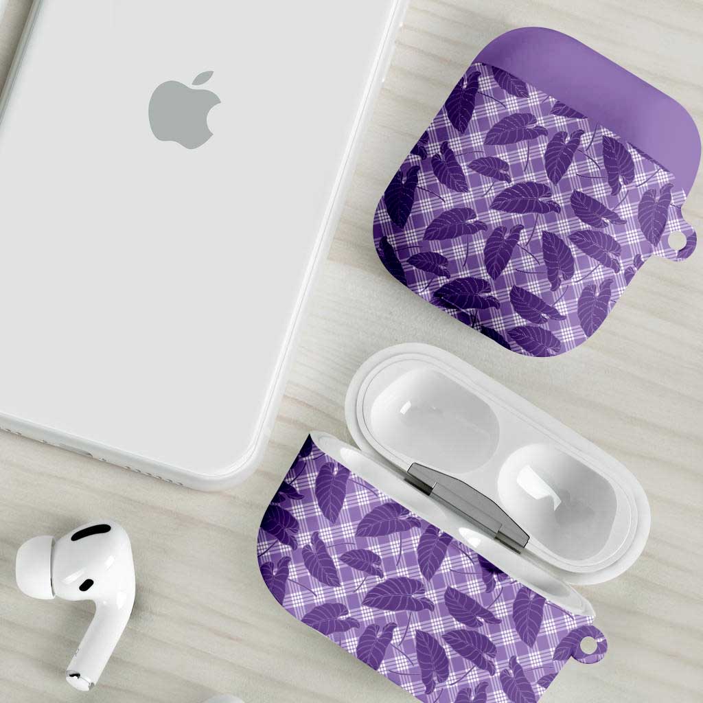 Purple Hawaii Kalo Palaka Motifs AirPods Case Hawaiian Taro Leaves Elegant Vibes - Polynesian Pride