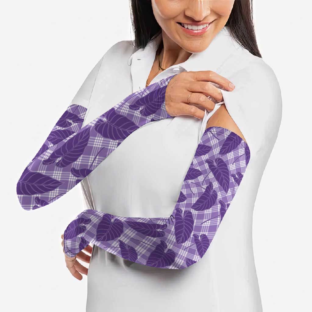 Purple Hawaii Kalo Palaka Motifs Arm Sleeves Hawaiian Taro Leaves Elegant Vibes - Polynesian Pride