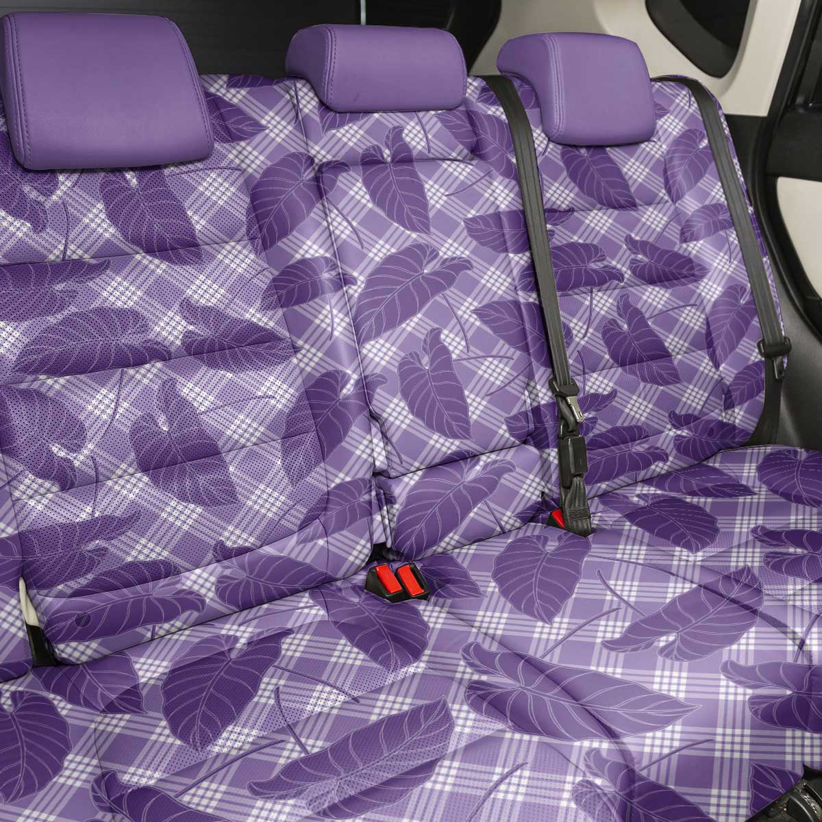 Purple Hawaii Kalo Palaka Motifs Back Car Seat Cover Hawaiian Taro Leaves Elegant Vibes - Polynesian Pride