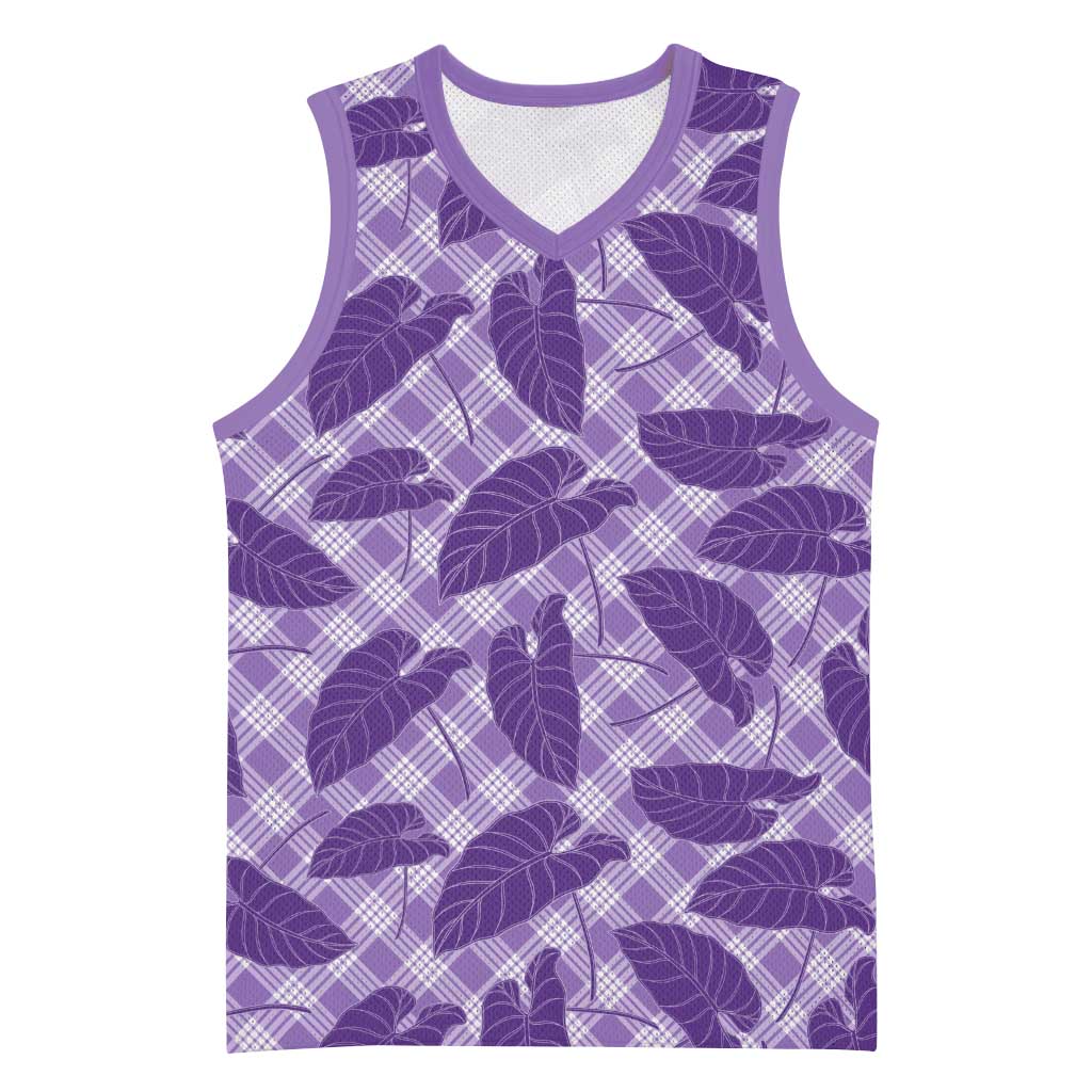Purple Hawaii Kalo Palaka Motifs Basketball Jersey Hawaiian Taro Leaves Elegant Vibes - Polynesian Pride