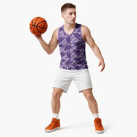 Purple Hawaii Kalo Palaka Motifs Basketball Jersey Hawaiian Taro Leaves Elegant Vibes - Polynesian Pride