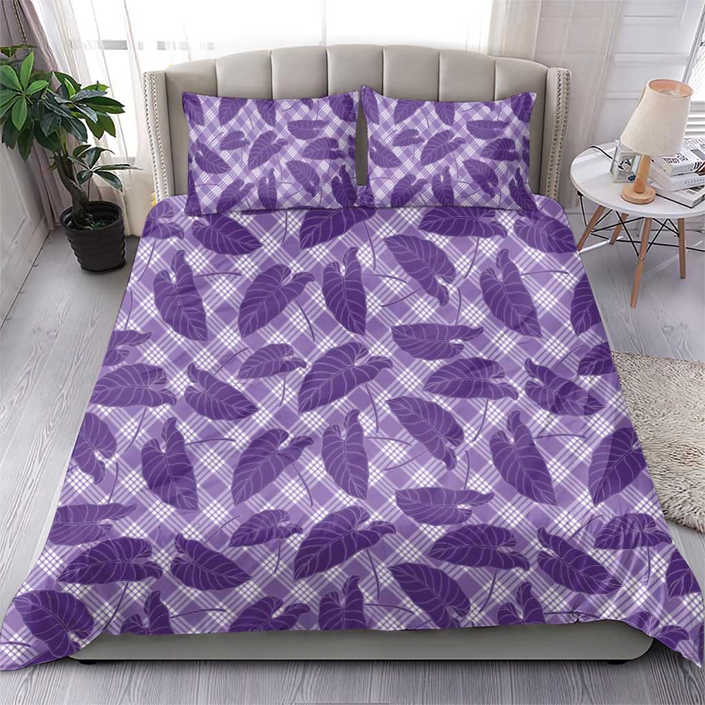 Purple Hawaii Kalo Palaka Motifs Bedding Set Hawaiian Taro Leaves Elegant Vibes - Polynesian Pride