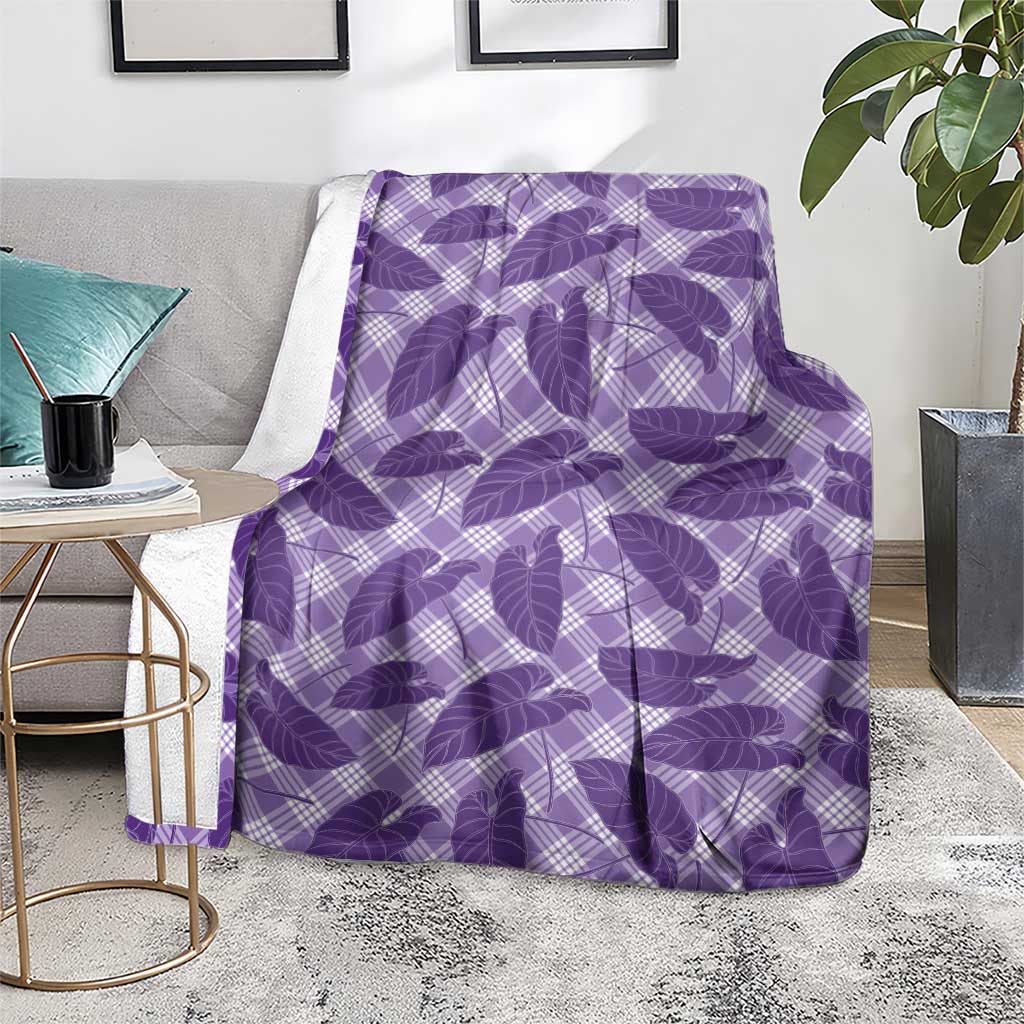 Purple Hawaii Kalo Palaka Motifs Blanket Hawaiian Taro Leaves Elegant Vibes - Polynesian Pride