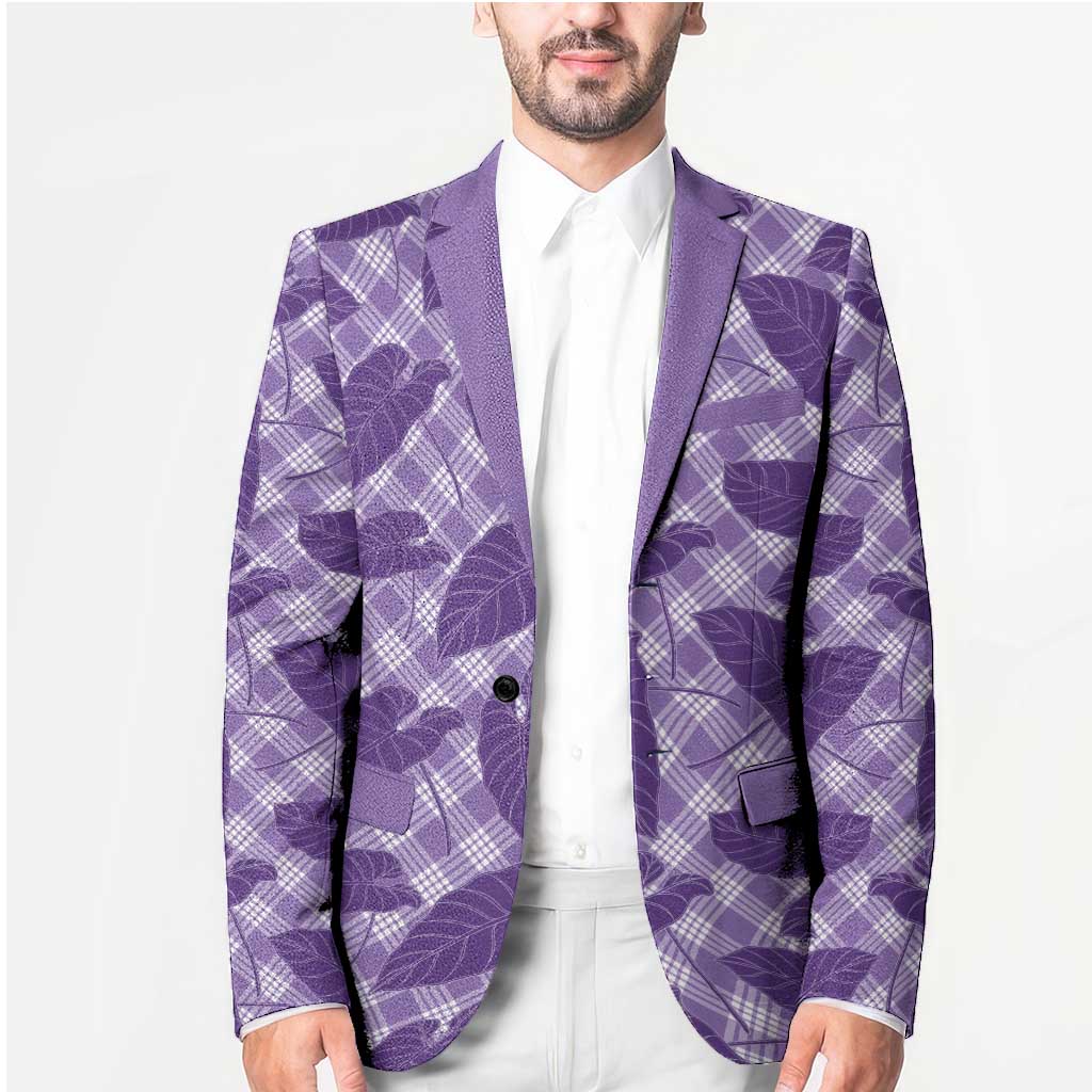 Purple Hawaii Kalo Palaka Motifs Blazer Hawaiian Taro Leaves Elegant Vibes - Polynesian Pride