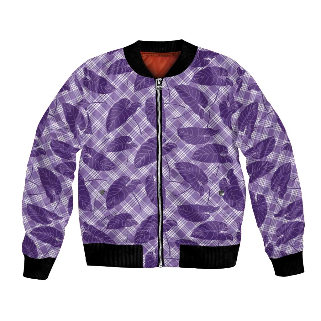 Purple Hawaii Kalo Palaka Motifs Bomber Jacket Hawaiian Taro Leaves Elegant Vibes - Polynesian Pride