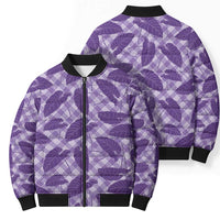 Purple Hawaii Kalo Palaka Motifs Bomber Puffer Jacket Hawaiian Taro Leaves Elegant Vibes - Polynesian Pride