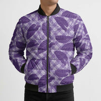 Purple Hawaii Kalo Palaka Motifs Bomber Puffer Jacket Hawaiian Taro Leaves Elegant Vibes - Polynesian Pride