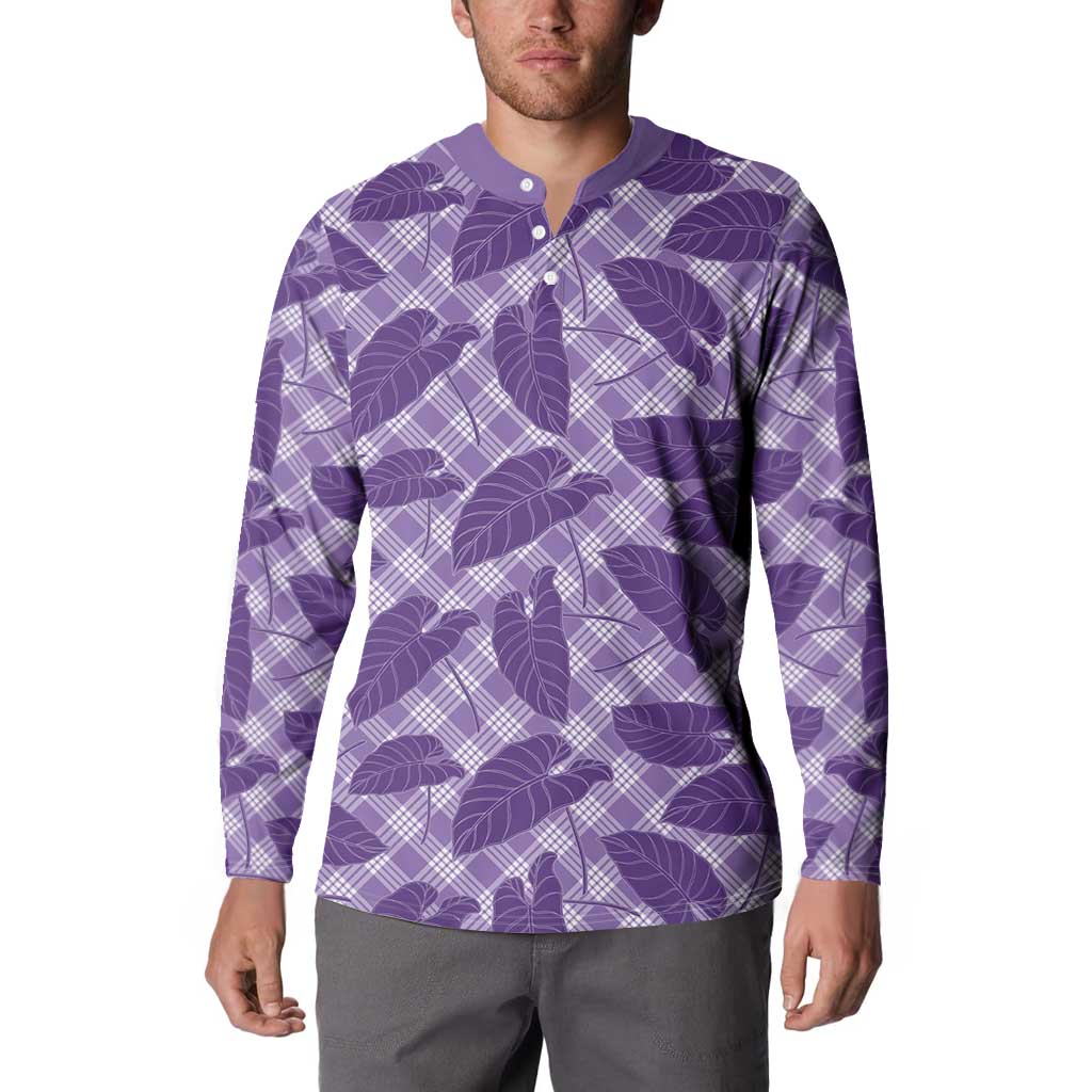 Purple Hawaii Kalo Palaka Motifs Button Sweatshirt Hawaiian Taro Leaves Elegant Vibes - Polynesian Pride