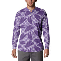 Purple Hawaii Kalo Palaka Motifs Button Sweatshirt Hawaiian Taro Leaves Elegant Vibes - Polynesian Pride