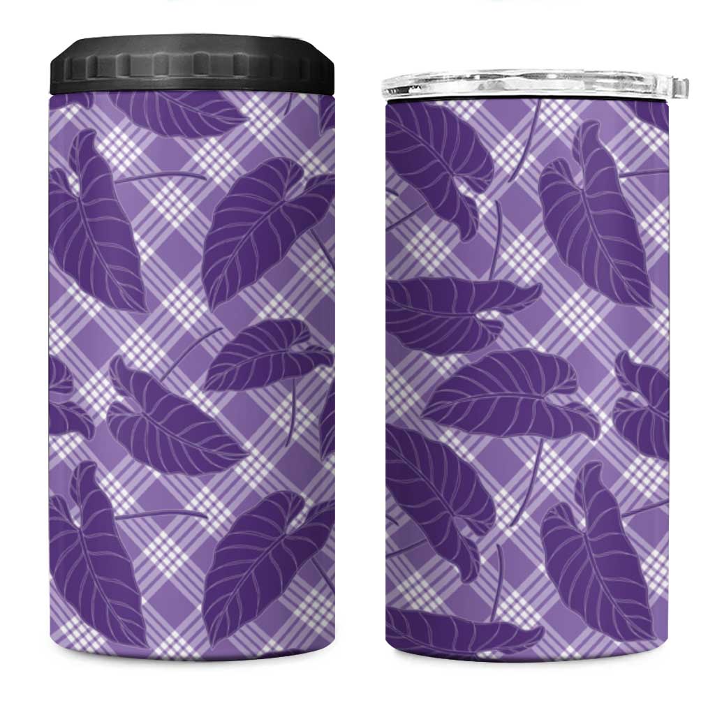Purple Hawaii Kalo Palaka Motifs 4 in 1 Can Cooler Tumbler Hawaiian Taro Leaves Elegant Vibes - Polynesian Pride