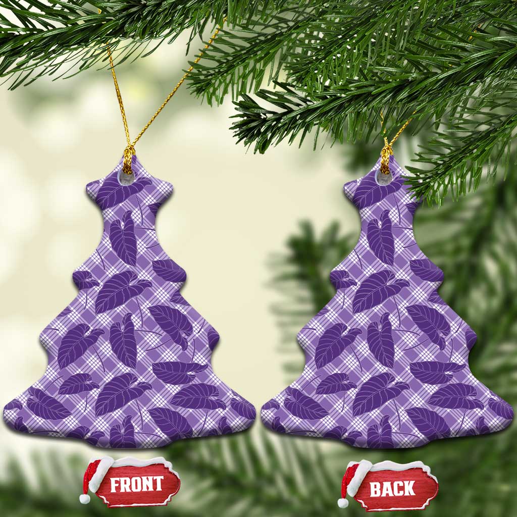 Purple Hawaii Kalo Palaka Motifs Ceramic Ornament Hawaiian Taro Leaves Elegant Vibes - Polynesian Pride