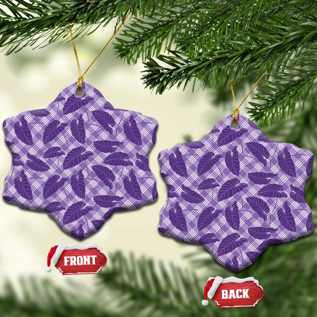 Purple Hawaii Kalo Palaka Motifs Ceramic Ornament Hawaiian Taro Leaves Elegant Vibes - Polynesian Pride