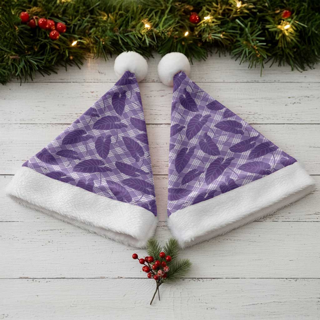 Purple Hawaii Kalo Palaka Motifs Christmas Santa Hat Hawaiian Taro Leaves Elegant Vibes - Polynesian Pride