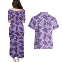 Purple Hawaii Kalo Palaka Motifs Couples Matching Puletasi and Hawaiian Shirt Hawaiian Taro Leaves Elegant Vibes - Polynesian Pride