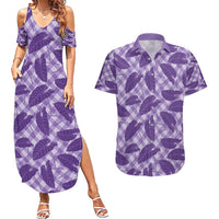 Purple Hawaii Kalo Palaka Motifs Couples Matching Summer Maxi Dress and Hawaiian Shirt Hawaiian Taro Leaves Elegant Vibes - Polynesian Pride