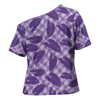 Purple Hawaii Kalo Palaka Motifs Cross Shoulder Shirt Hawaiian Taro Leaves Elegant Vibes - Polynesian Pride