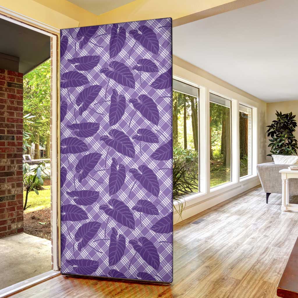 Purple Hawaii Kalo Palaka Motifs Door Cover Hawaiian Taro Leaves Elegant Vibes - Polynesian Pride