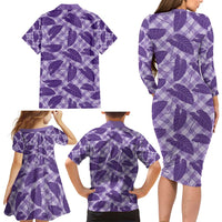Purple Hawaii Kalo Palaka Motifs Family Matching Long Sleeve Bodycon Dress and Hawaiian Shirt Hawaiian Taro Leaves Elegant Vibes - Polynesian Pride