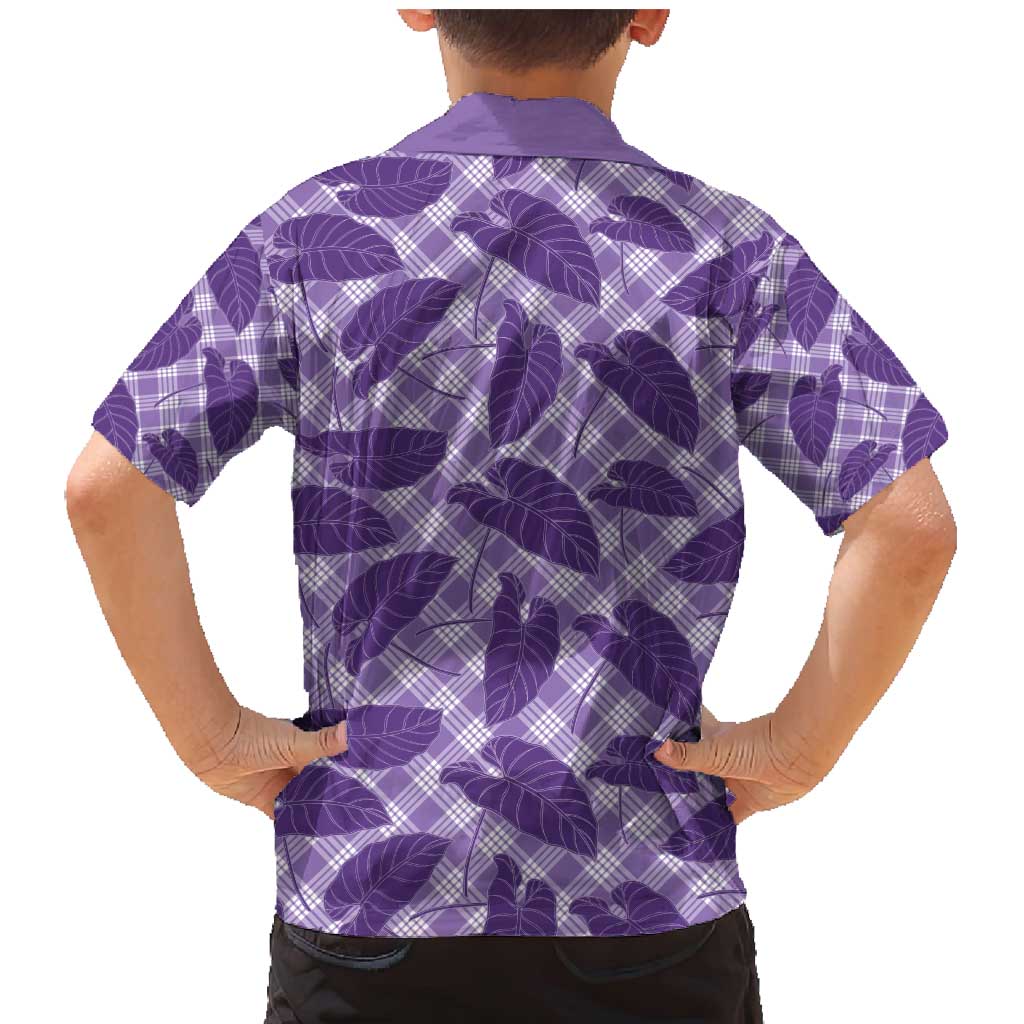 Purple Hawaii Kalo Palaka Motifs Family Matching Mermaid Dress and Hawaiian Shirt Hawaiian Taro Leaves Elegant Vibes - Polynesian Pride