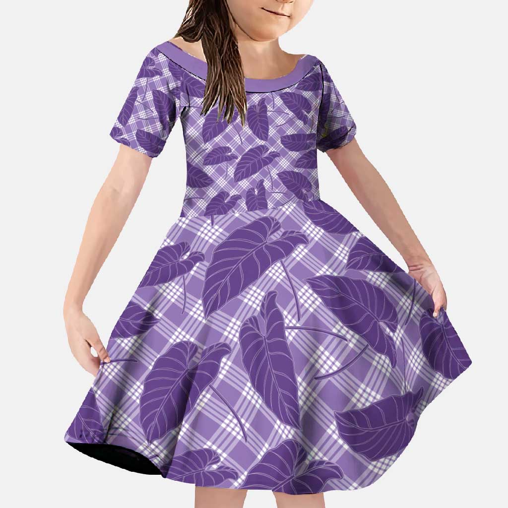 Purple Hawaii Kalo Palaka Motifs Family Matching Mermaid Dress and Hawaiian Shirt Hawaiian Taro Leaves Elegant Vibes - Polynesian Pride