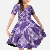 Purple Hawaii Kalo Palaka Motifs Family Matching Off The Shoulder Long Sleeve Dress and Hawaiian Shirt Hawaiian Taro Leaves Elegant Vibes - Polynesian Pride