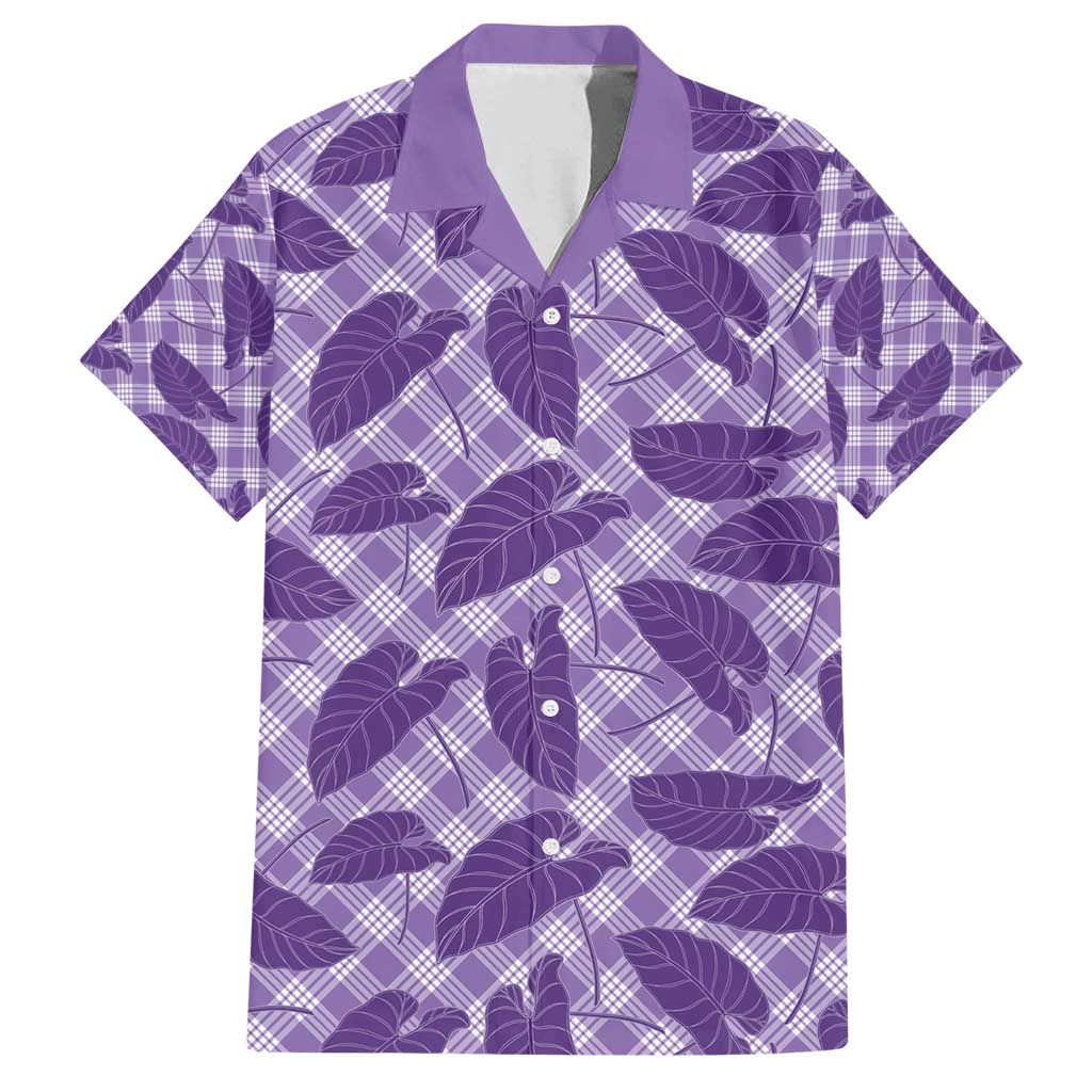 Purple Hawaii Kalo Palaka Motifs Family Matching Off Shoulder Maxi Dress and Hawaiian Shirt Hawaiian Taro Leaves Elegant Vibes - Polynesian Pride