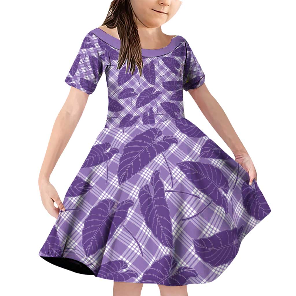 Purple Hawaii Kalo Palaka Motifs Family Matching Off Shoulder Short Dress and Hawaiian Shirt Hawaiian Taro Leaves Elegant Vibes - Polynesian Pride