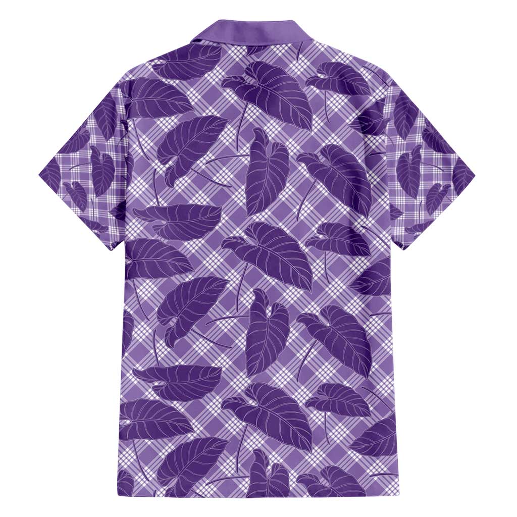 Purple Hawaii Kalo Palaka Motifs Family Matching Short Sleeve Bodycon Dress and Hawaiian Shirt Hawaiian Taro Leaves Elegant Vibes - Polynesian Pride
