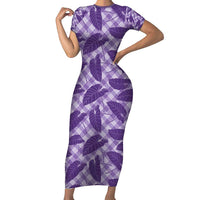 Purple Hawaii Kalo Palaka Motifs Family Matching Short Sleeve Bodycon Dress and Hawaiian Shirt Hawaiian Taro Leaves Elegant Vibes - Polynesian Pride