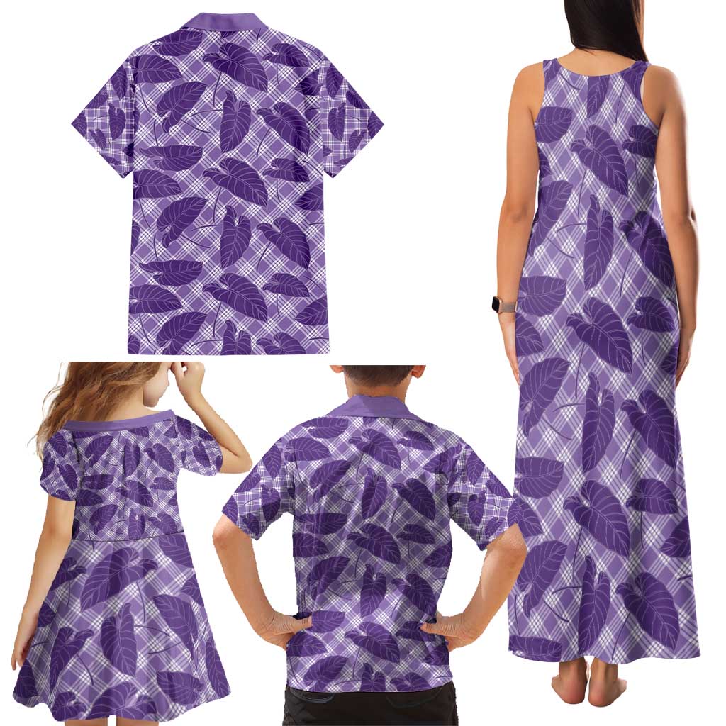 Purple Hawaii Kalo Palaka Motifs Family Matching Tank Maxi Dress and Hawaiian Shirt Hawaiian Taro Leaves Elegant Vibes - Polynesian Pride