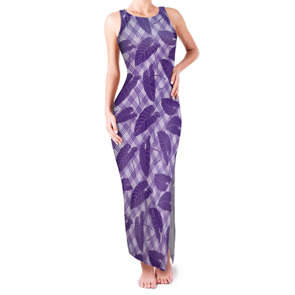 Purple Hawaii Kalo Palaka Motifs Family Matching Tank Maxi Dress and Hawaiian Shirt Hawaiian Taro Leaves Elegant Vibes - Polynesian Pride