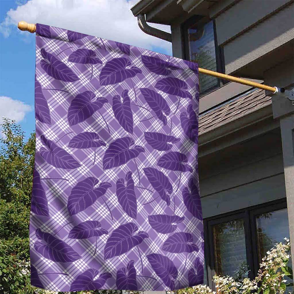 Purple Hawaii Kalo Palaka Motifs Garden Flag Hawaiian Taro Leaves Elegant Vibes - Polynesian Pride