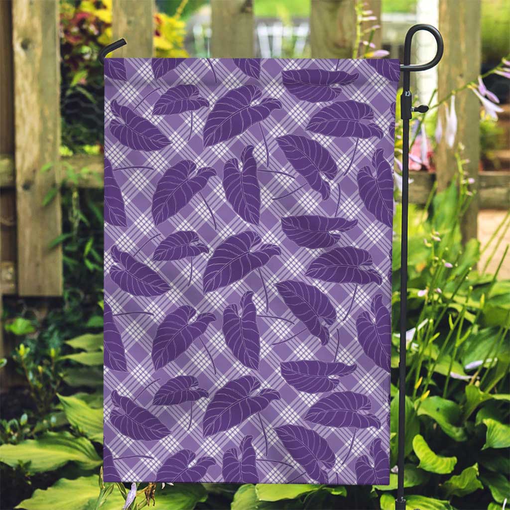Purple Hawaii Kalo Palaka Motifs Garden Flag Hawaiian Taro Leaves Elegant Vibes - Polynesian Pride