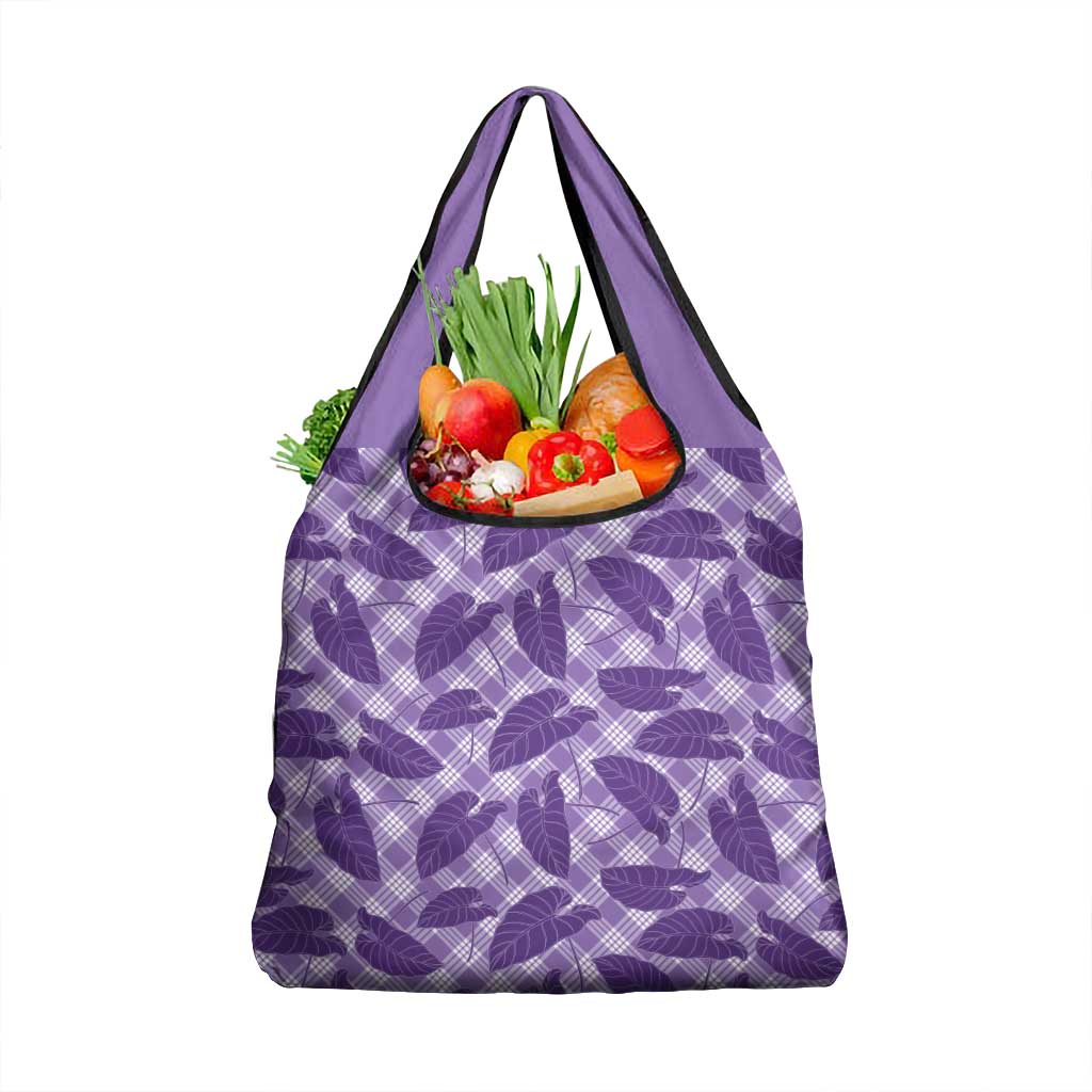 Purple Hawaii Kalo Palaka Motifs Grocery Bag Hawaiian Taro Leaves Elegant Vibes - Polynesian Pride