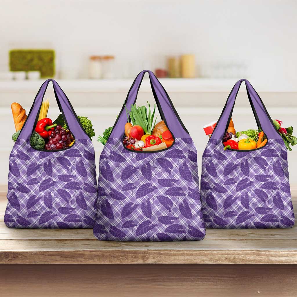 Purple Hawaii Kalo Palaka Motifs Grocery Bag Hawaiian Taro Leaves Elegant Vibes - Polynesian Pride