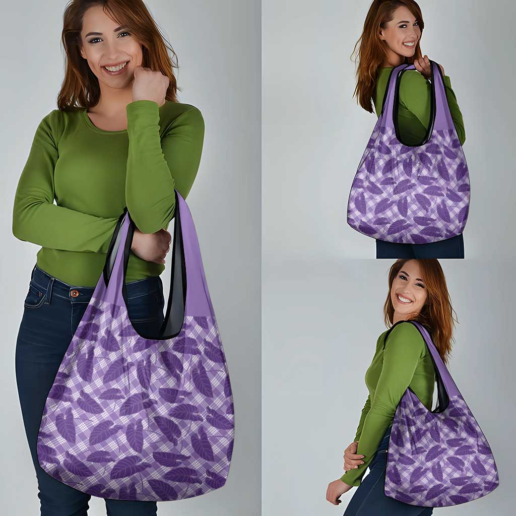 Purple Hawaii Kalo Palaka Motifs Grocery Bag Hawaiian Taro Leaves Elegant Vibes - Polynesian Pride