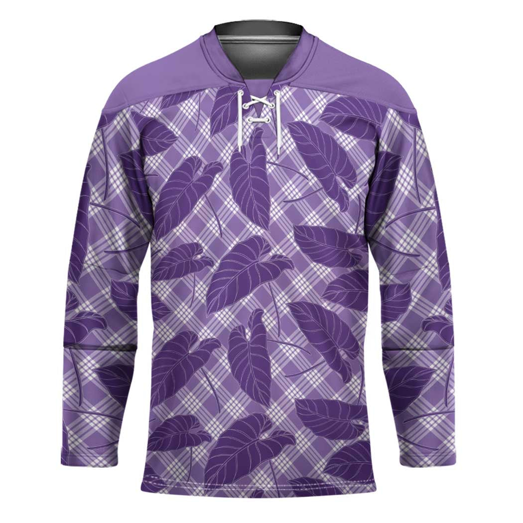 Purple Hawaii Kalo Palaka Motifs Hockey Jersey Hawaiian Taro Leaves Elegant Vibes - Polynesian Pride