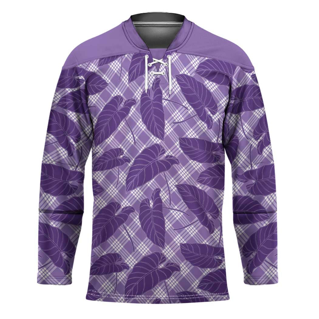 Purple Hawaii Kalo Palaka Motifs Hockey Jersey Hawaiian Taro Leaves Elegant Vibes - Polynesian Pride