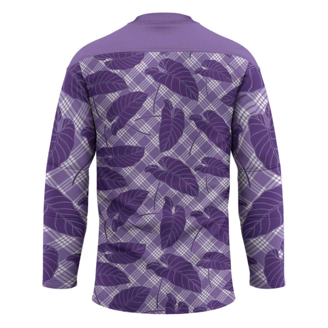 Purple Hawaii Kalo Palaka Motifs Hockey Jersey Hawaiian Taro Leaves Elegant Vibes - Polynesian Pride