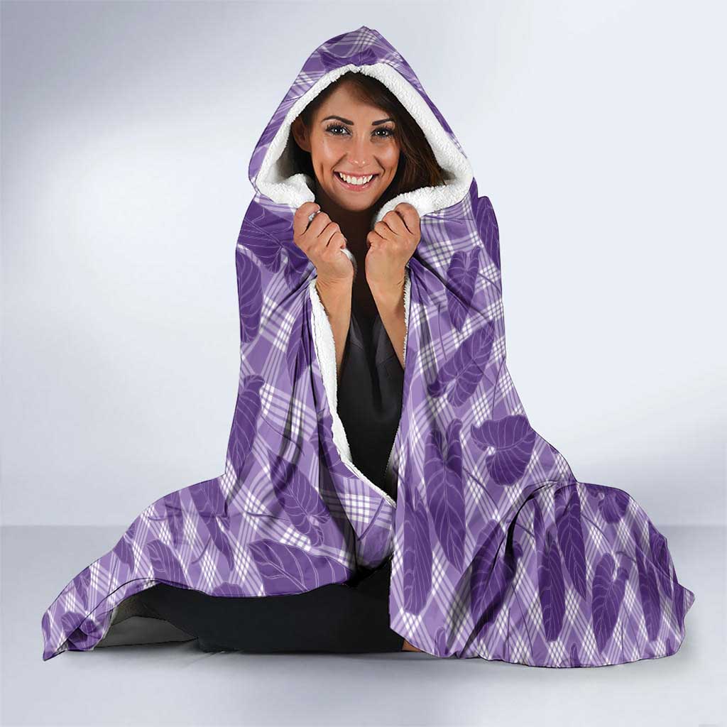 Purple Hawaii Kalo Palaka Motifs Hooded Blanket Hawaiian Taro Leaves Elegant Vibes - Polynesian Pride