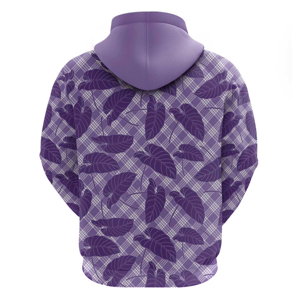 Purple Hawaii Kalo Palaka Motifs Hoodie Hawaiian Taro Leaves Elegant Vibes - Polynesian Pride