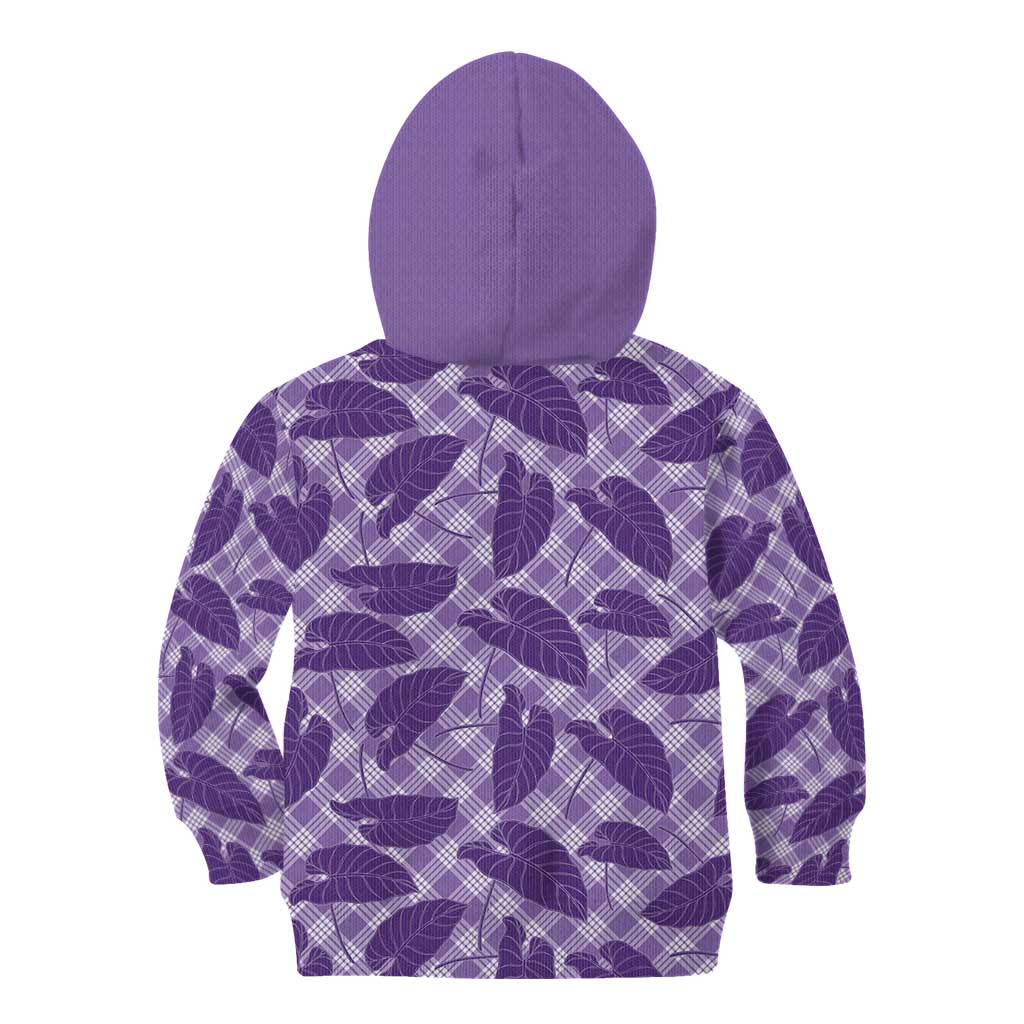 Purple Hawaii Kalo Palaka Motifs Kid Hoodie Hawaiian Taro Leaves Elegant Vibes - Polynesian Pride