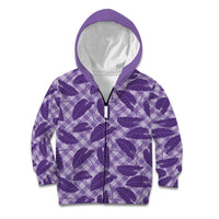 Purple Hawaii Kalo Palaka Motifs Kid Hoodie Hawaiian Taro Leaves Elegant Vibes - Polynesian Pride