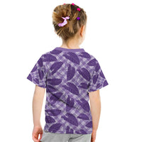 Purple Hawaii Kalo Palaka Motifs Kid T Shirt Hawaiian Taro Leaves Elegant Vibes - Polynesian Pride